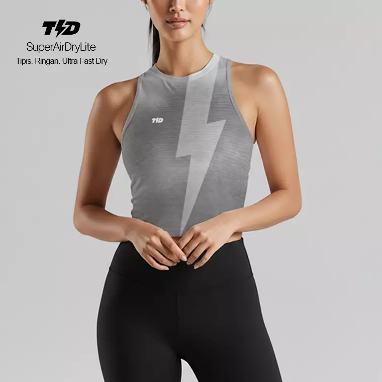 TDACTIVE Crop Tank Lari Running Padel Wanita tdbolt denim look grey LSE88