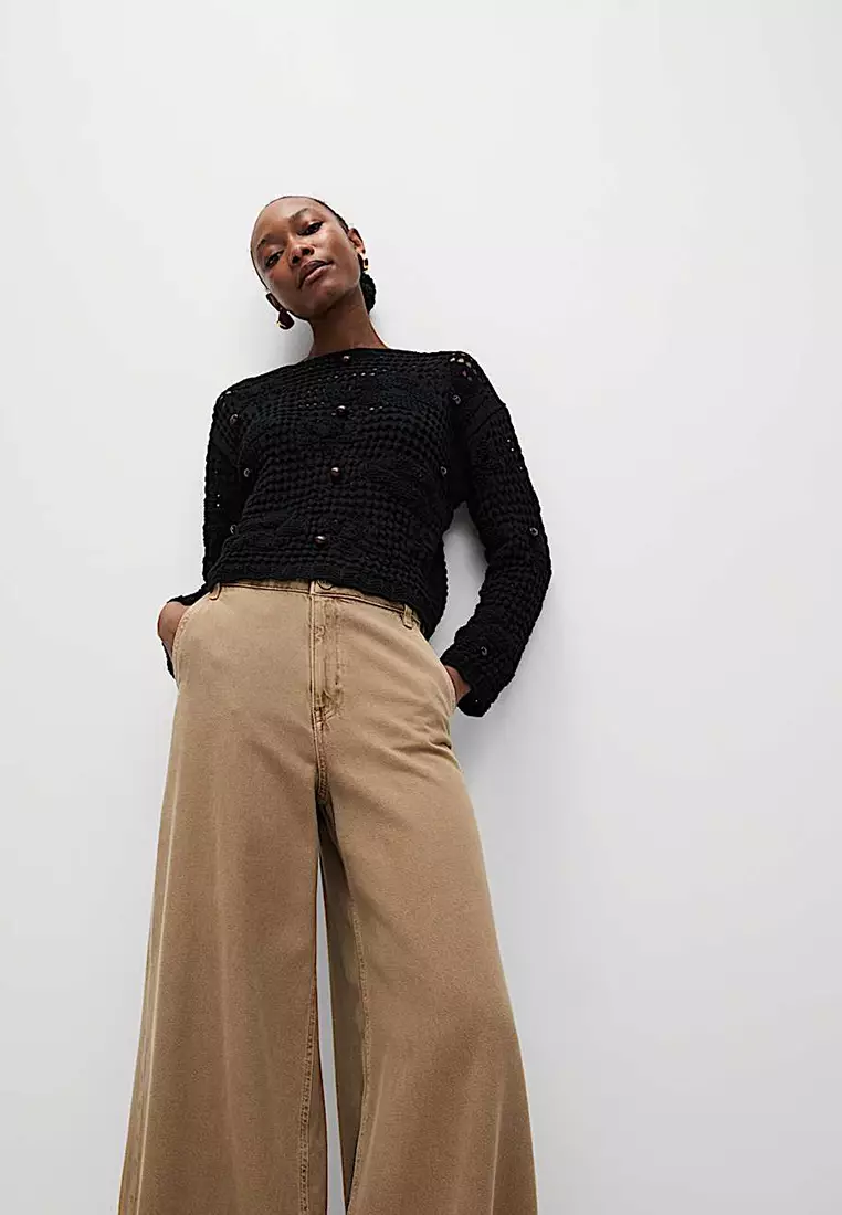 Cotton Blend Open Stitch Relaxed Cropped Jumper
