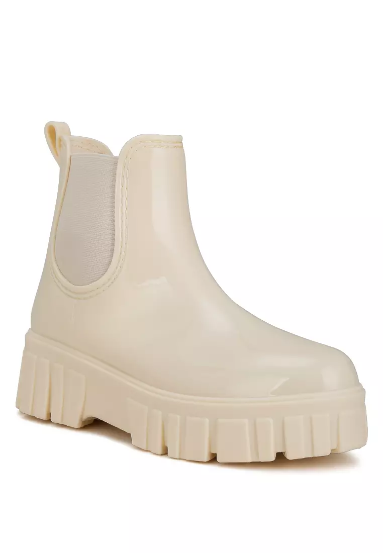 Chunky Chelsea Rain Boots In Beige