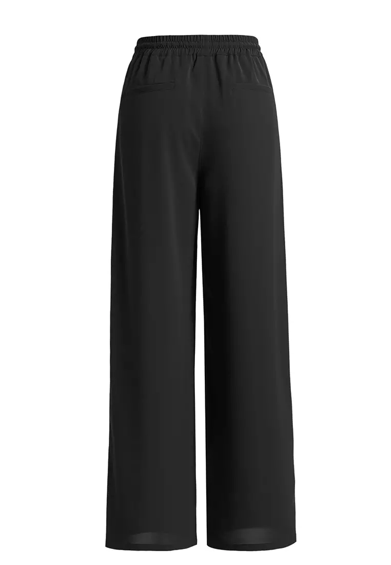 Elastic Waist Wide Leg Jogger Pants with Side Stripes