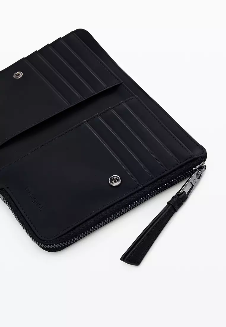 Medium embroidered faux leather wallet