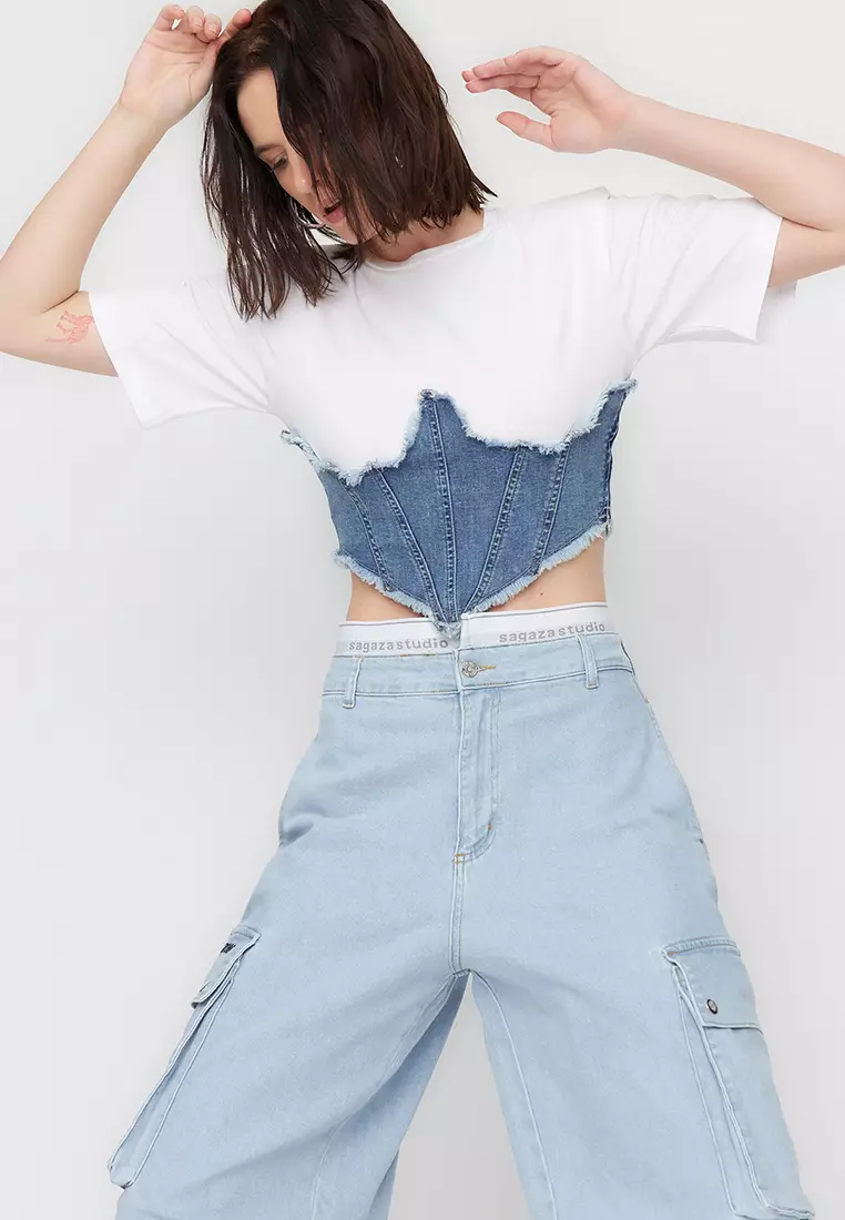 Sagaza Studio x Trendyol Denim Bustier T-Shirt
