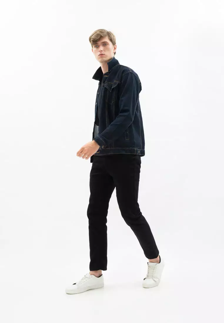 Jaket Jeans Pria Polos Tebal Dilan Jaket Denim Biru Gelap