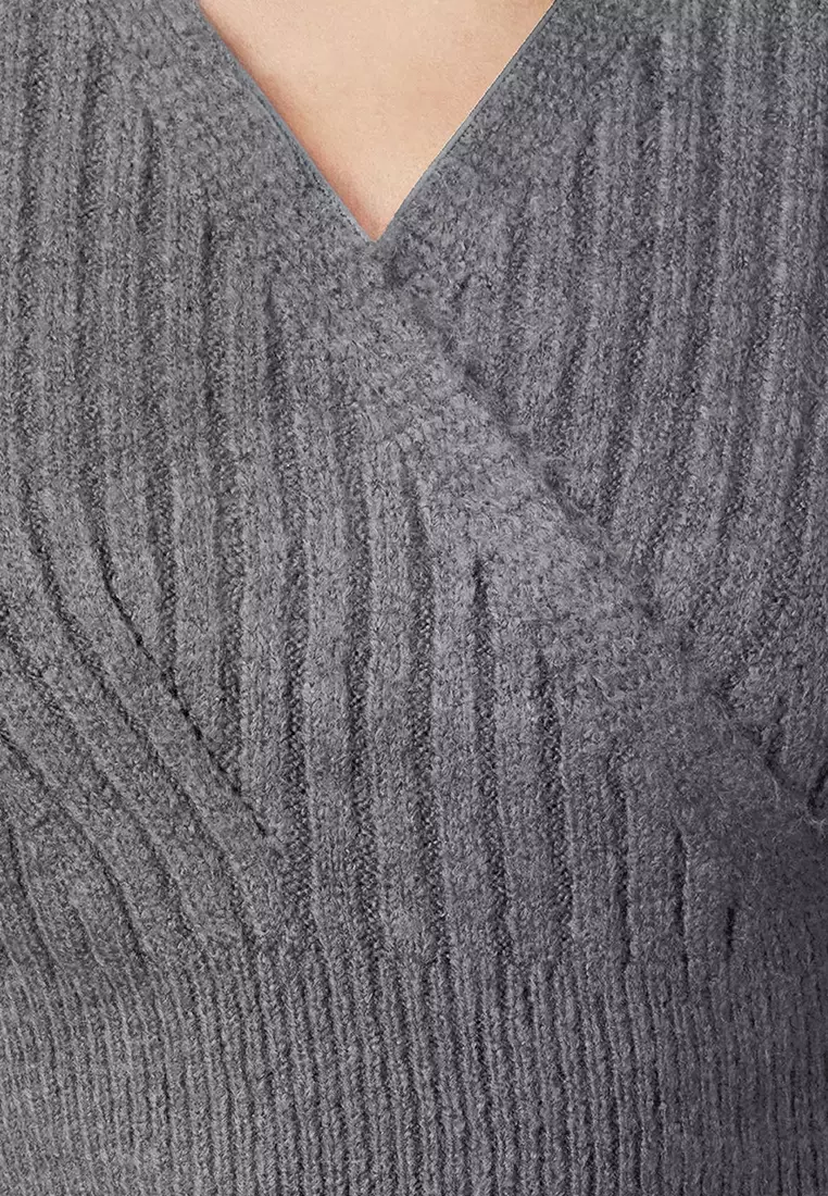 Anthracite Crop Soft Textured Double Breasted Knitwear Sweater