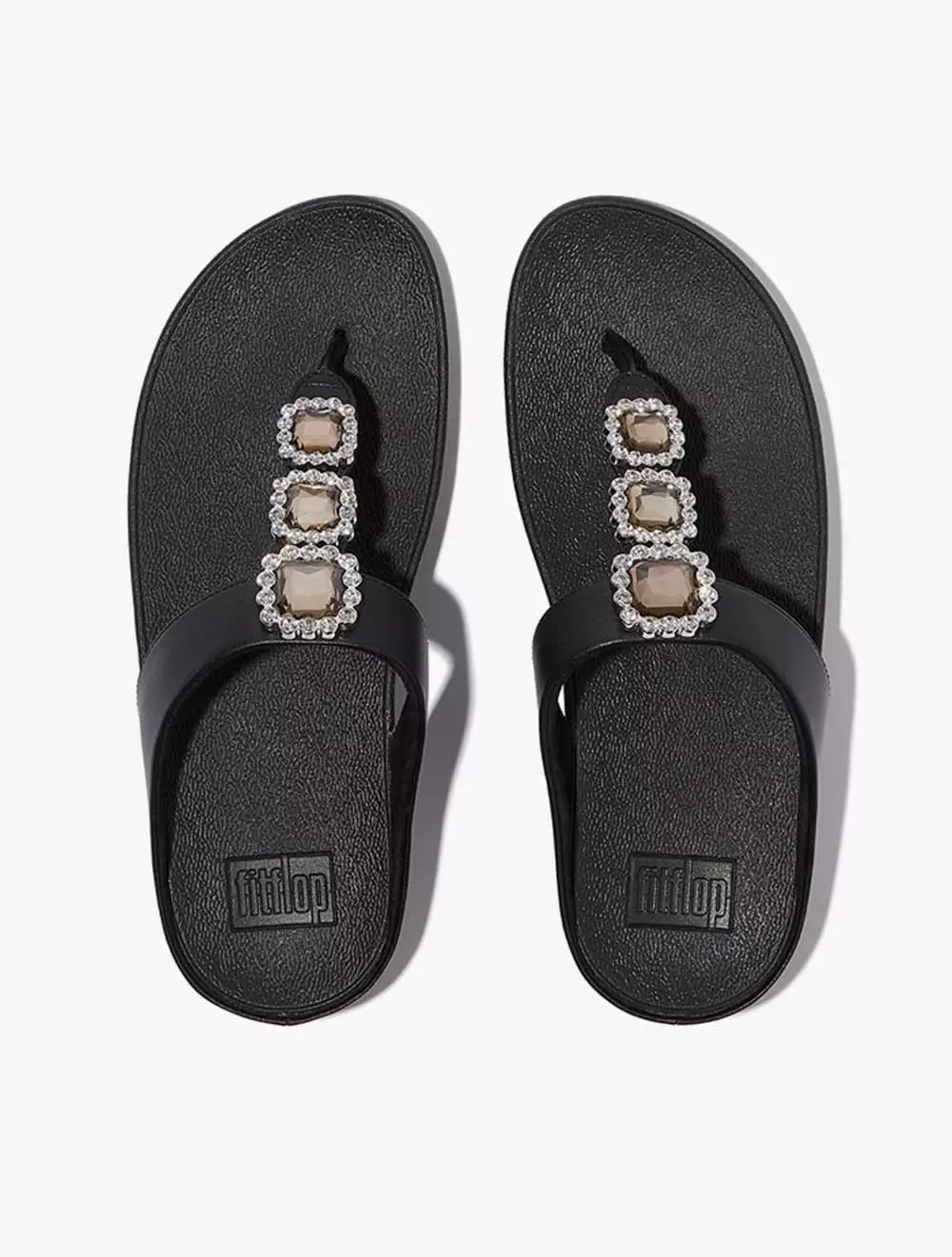 Fitflop Fino Crystal-Jewel Toe-Post Sandals - Black