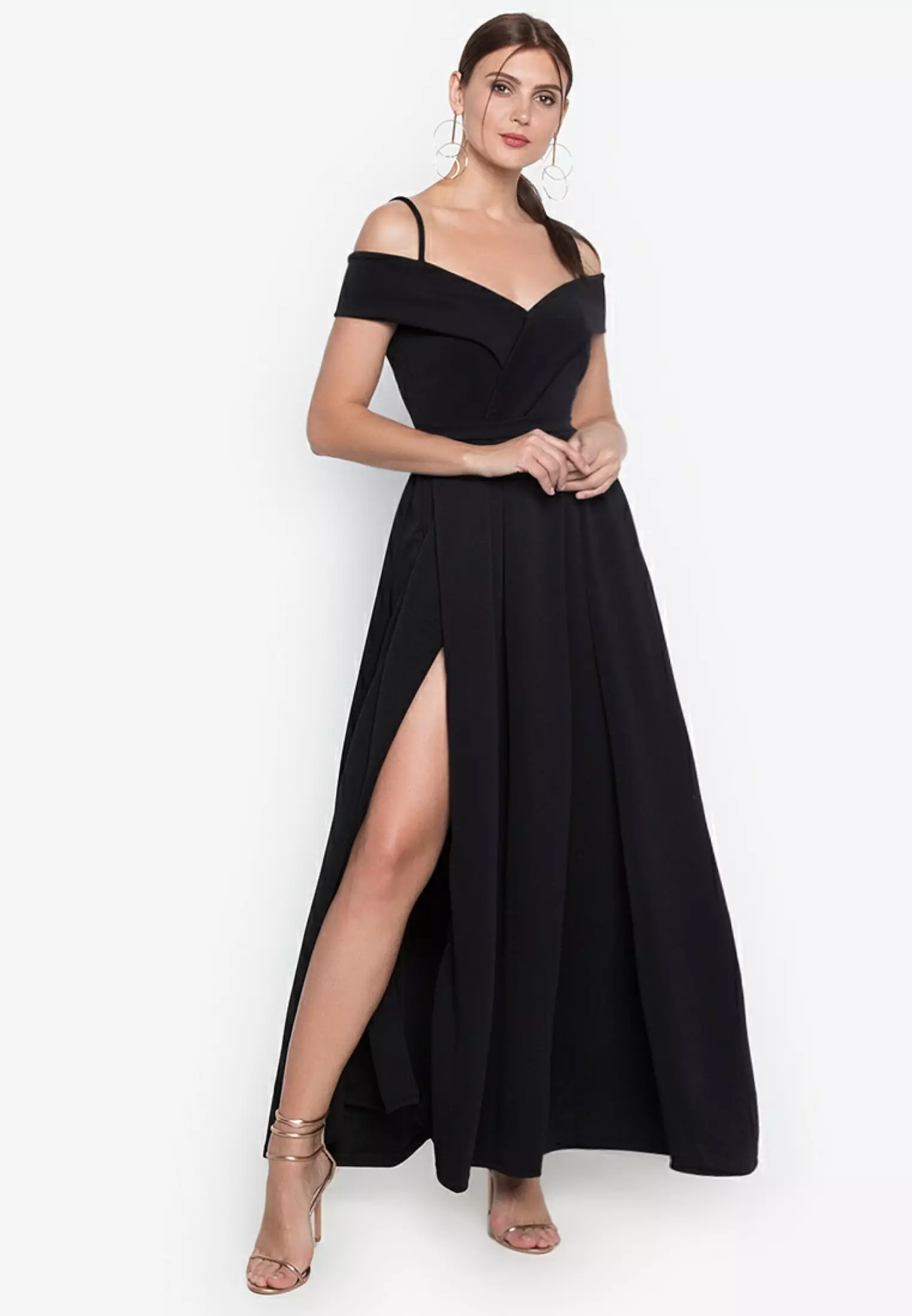 Empress Off-the-Shoulder High-Slit Gown