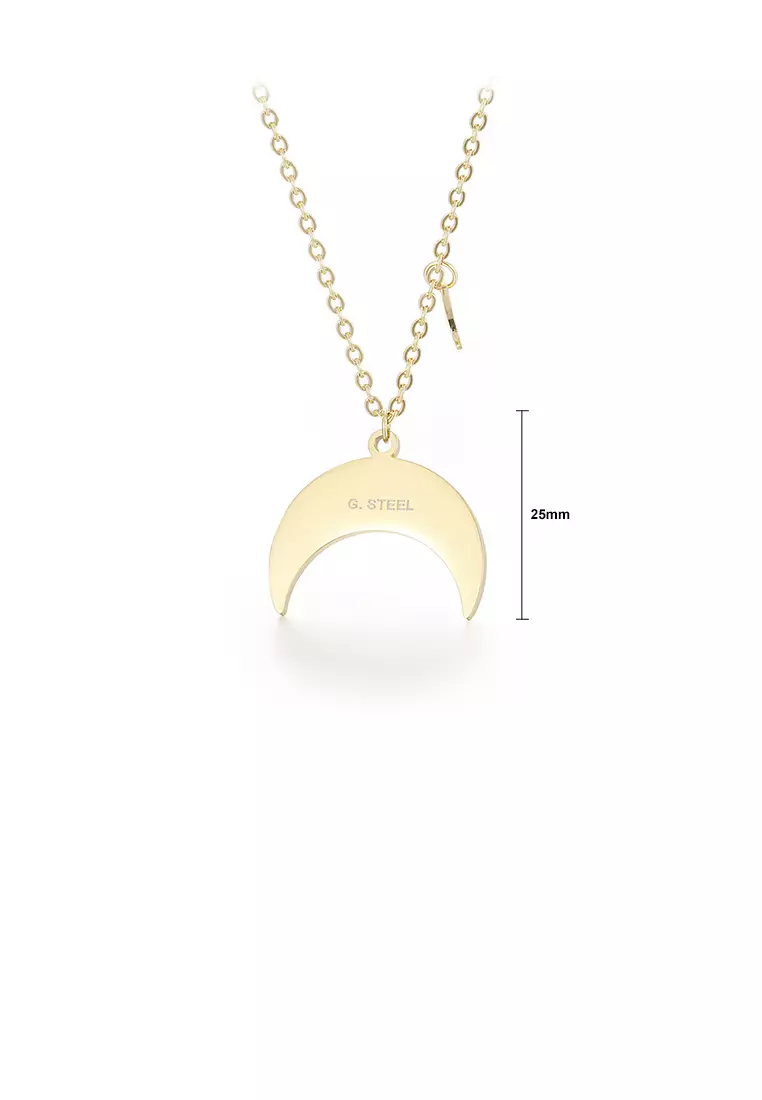 Fashion and Simple Plated Gold 316L Stainless Steel Moon Pendant with Necklace