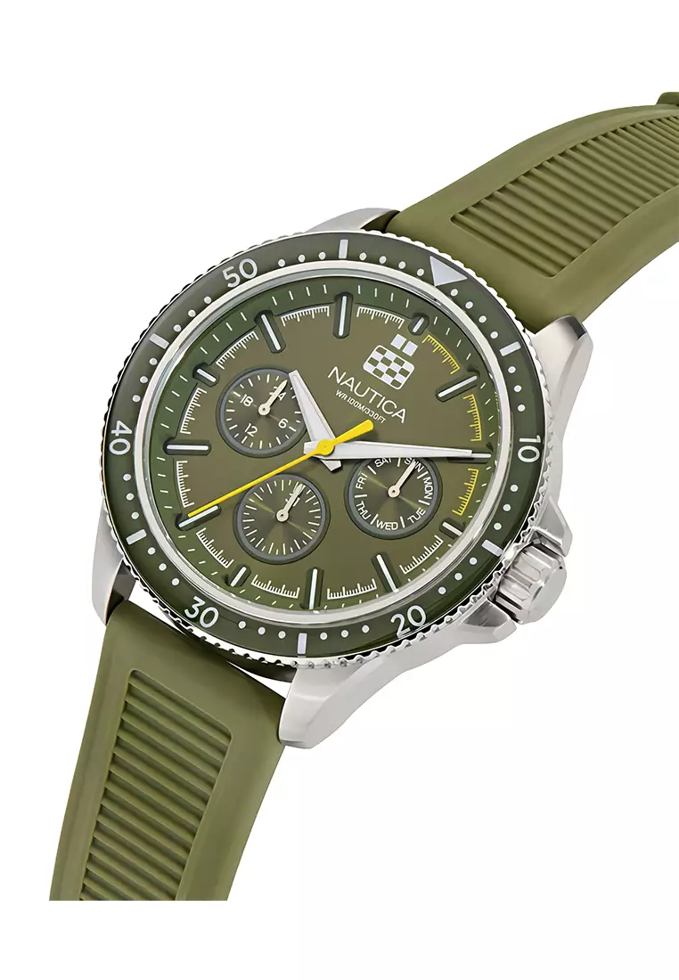 Jam Tangan Analog Pria - Nautica NCT Windrose - NAPWRF402 - Green Rubber Strap
