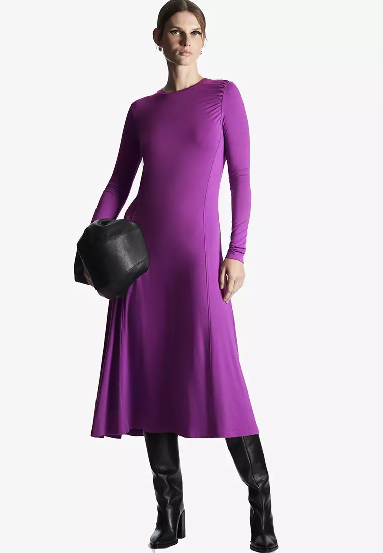 線上選購COS Long-Sleeved Gathered Jersey Midi Dress | ZALORA 台灣