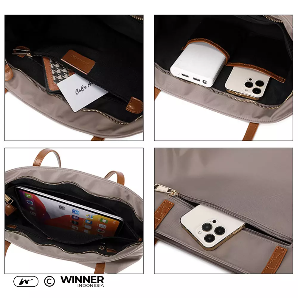 Tas Bahu Tote Bag Nylon Anti-Air Wanita Korean Style Shoulder Bag Resleting (T14-044-5226) - Khaki