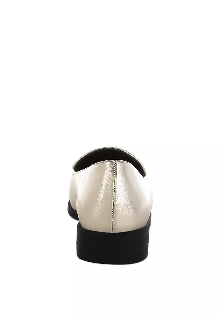 金色金屬色馬銜扣樂福鞋