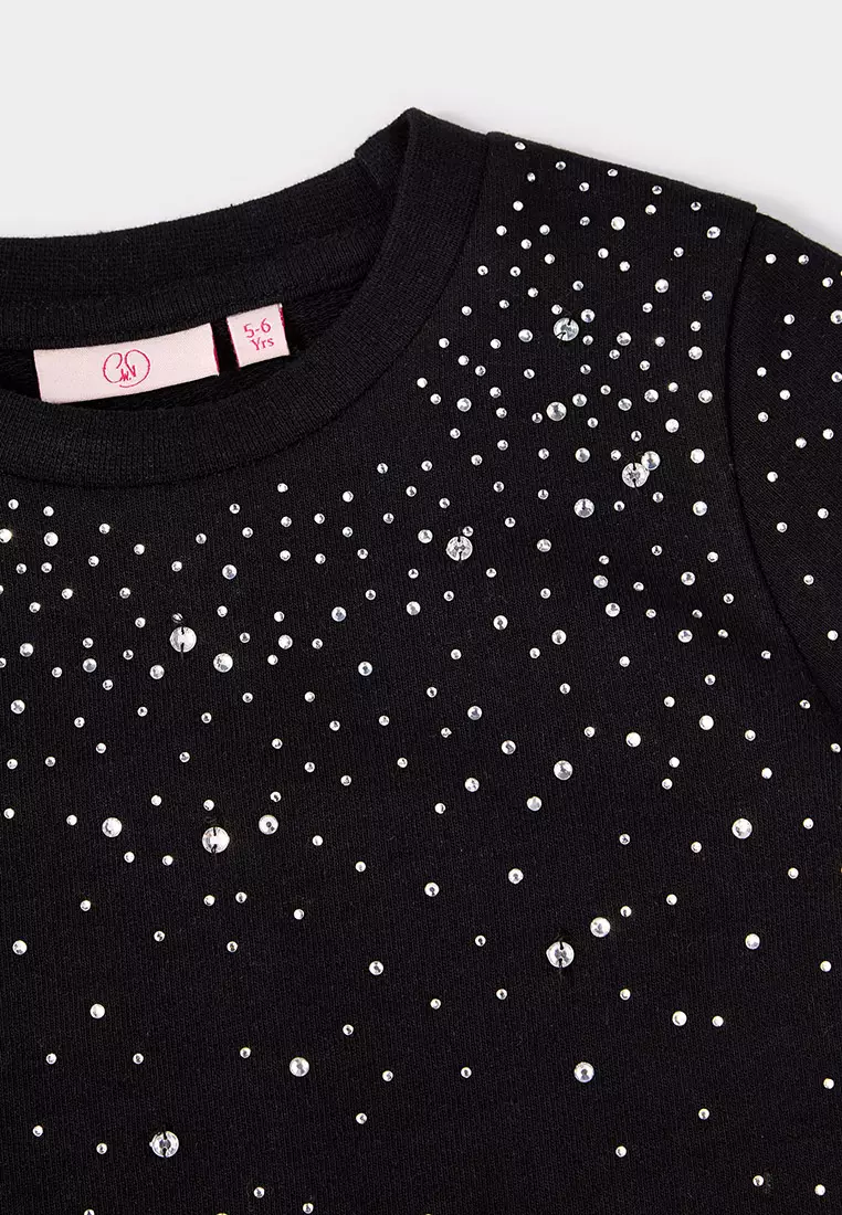 Beth Black Jersey Diamanté T-Shirt