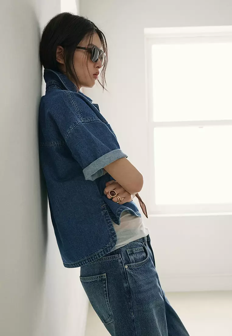 Denim Blouse With Pockets