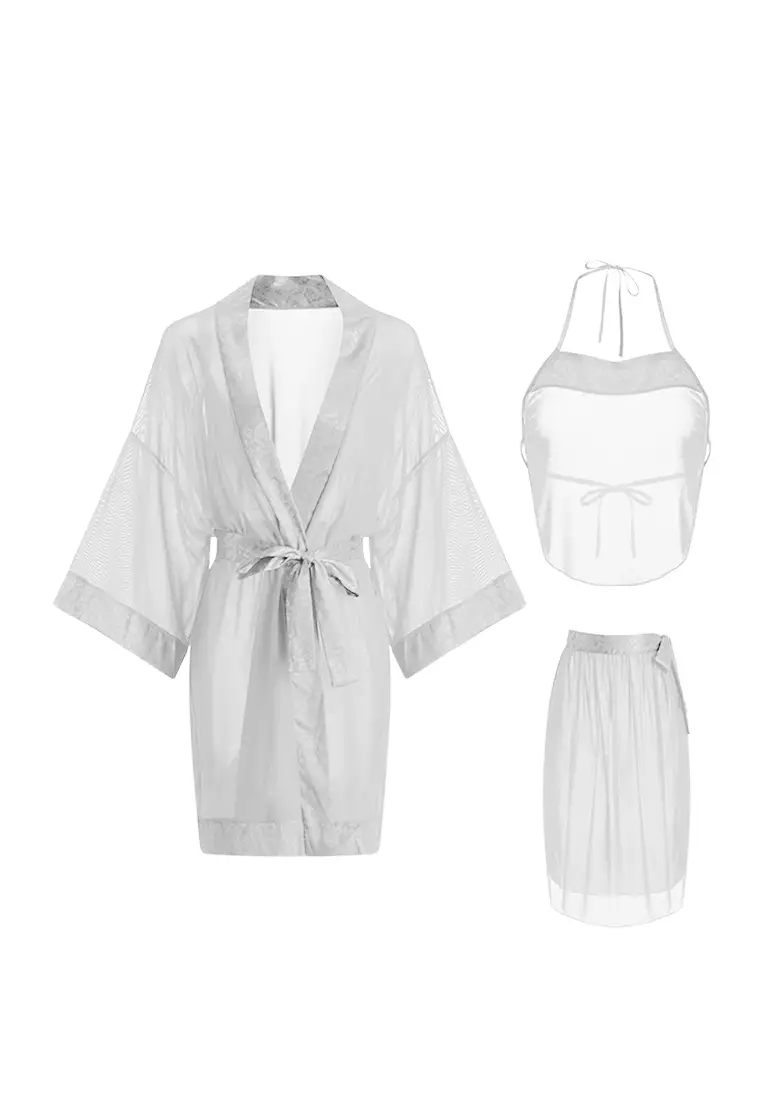 LDZ5063 Lady Sexy Lace Sleepwear Three Pieces Set  White