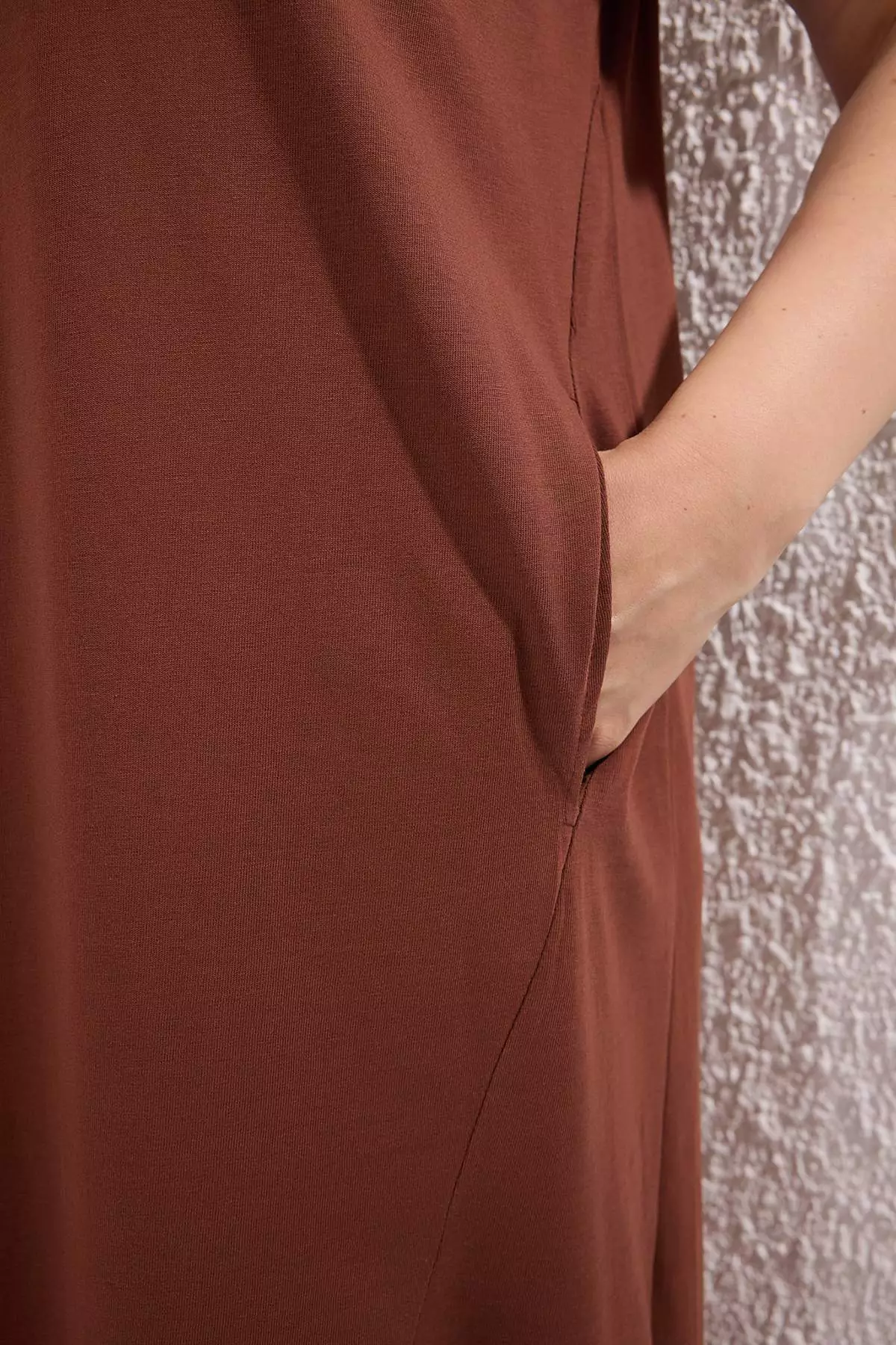 Brown Midi 100% Cotton Knitted T-Shirt Dress Tbbss24Ah00067