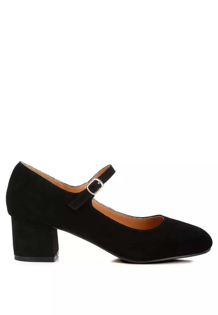 Black Suede Block Heel Mary Janes
