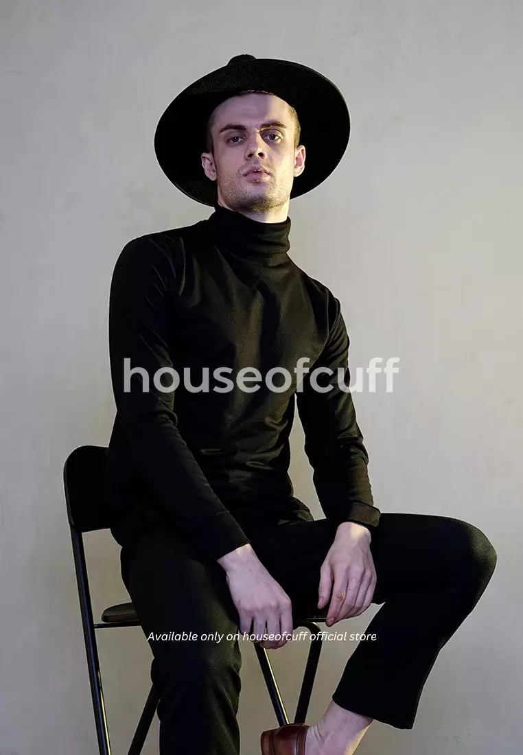 Turtle Neck pria lengan panjang hitam kaos kerah tinggi slim fit houseofcuff