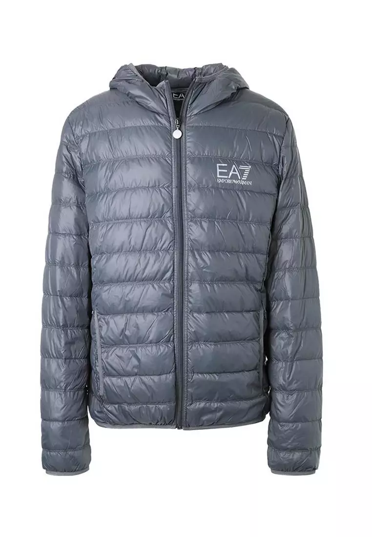EA7 Ea7 Packable Hooded Core Identity Puffer Down Jacket in Grey 2024 ...