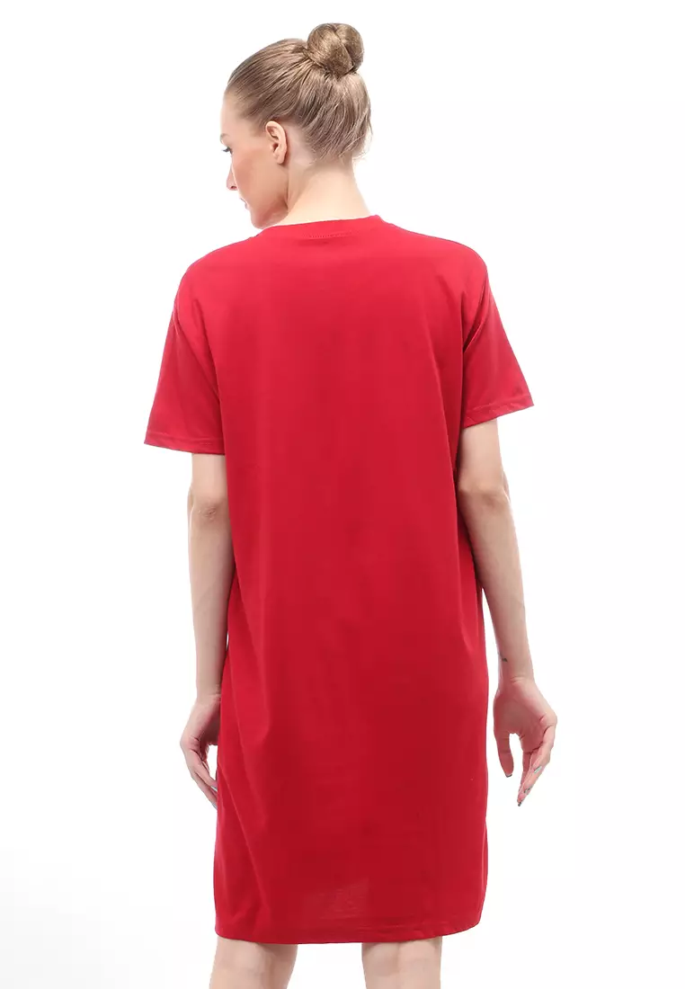 Finch Midi Dress Wanita Short Sleeves Motif Polos - Maroon