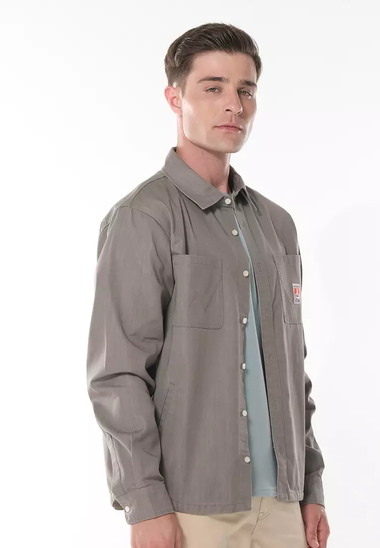 Button Down Long Sleeve Polo for Men in Grey Color