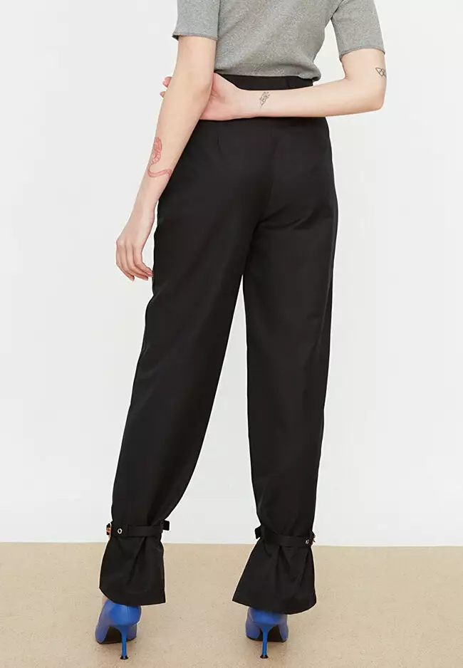 Shop Solid Ponte Pants with Button Detail Online