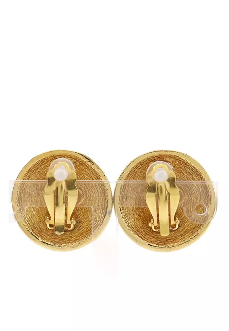 Pre-Loved Chanel Cc Gold Plated Quilted Round Clip On Earrings