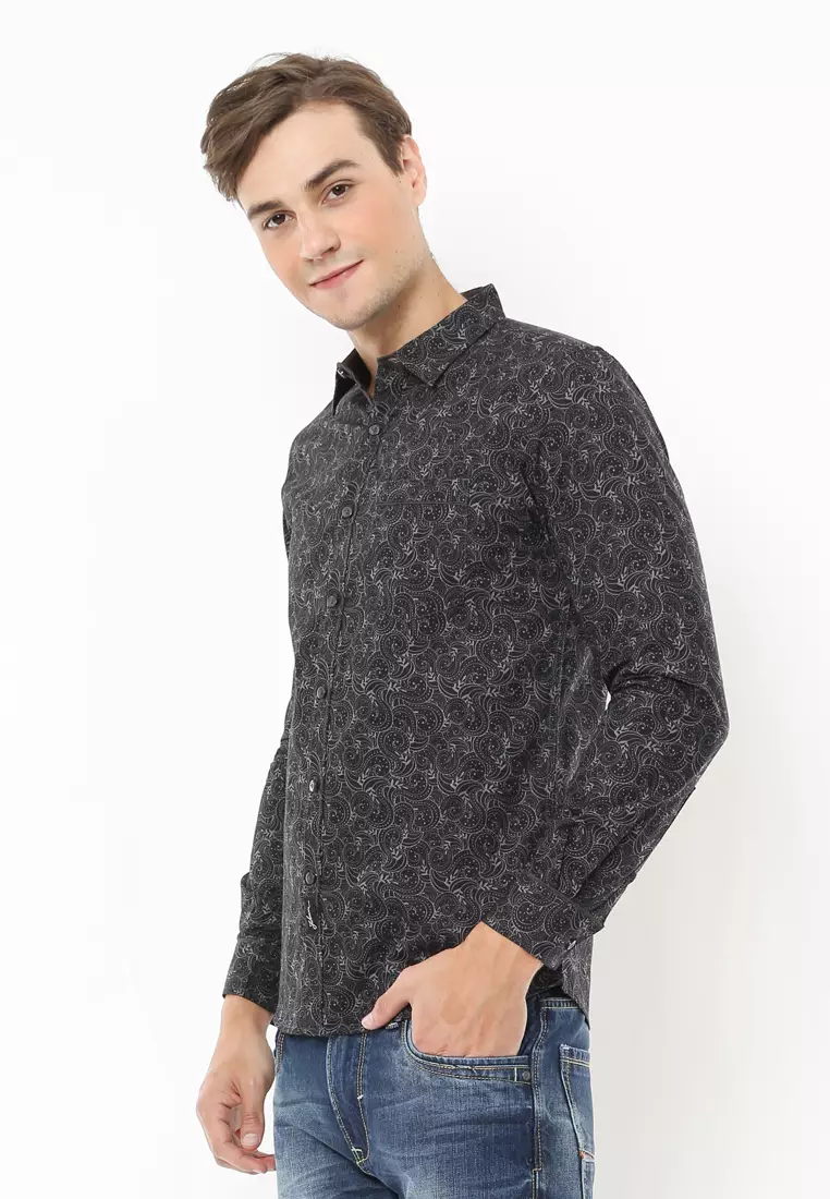 Johnwin - Kemeja Casual - Kemeja Pria - Kemeja Hitam - Lengan Panjang - ASH.670.K871.731.C