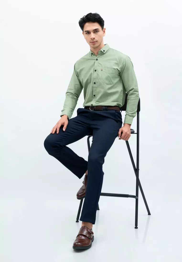 Houseofcuff Kemeja Lengan Panjang Pria Formal Slim Fit Hijau Mint