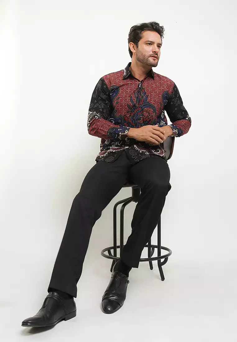 Elenio Kemeja Batik Premium Pria Casual Modern Lengan Panjang