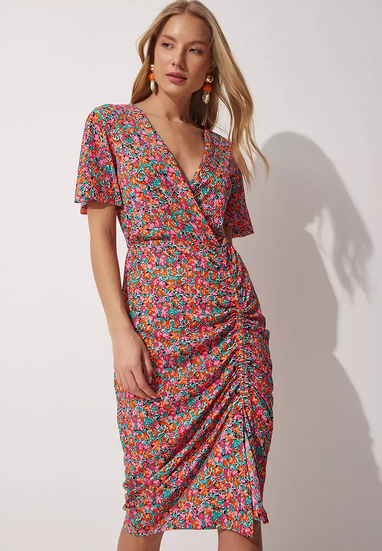 Floral Wrapped Collar Summer Dress