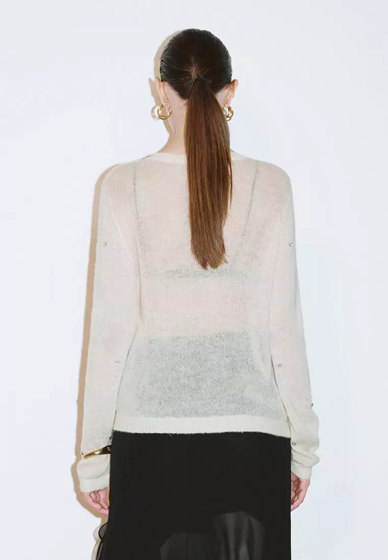 UR春季新款女装摩登魅力烫钻饰圆领针织开衫UWG950024