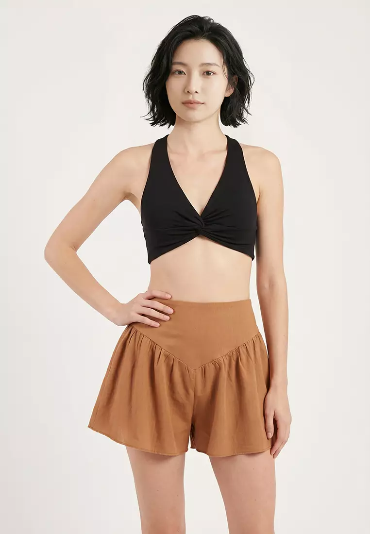 Cinnamon Flared Cotton Flounce Beach Shorts Tbess25Sr00011