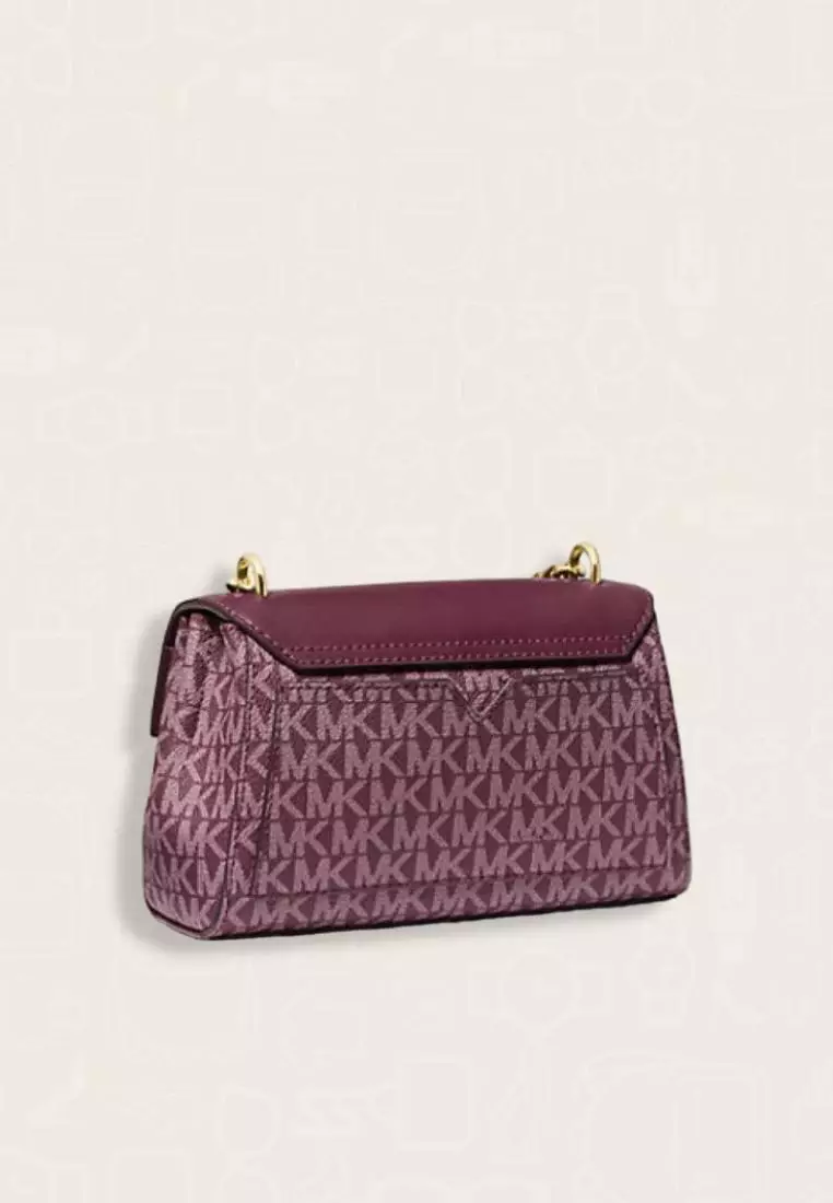 Michael Kors Lita Small Two-Tone Logo and Leather Crossbody Bag Bordeaux Multi