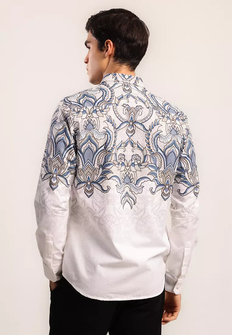 MOC - Kemeja Batik Pria Lengan Panjang Pramujo - White