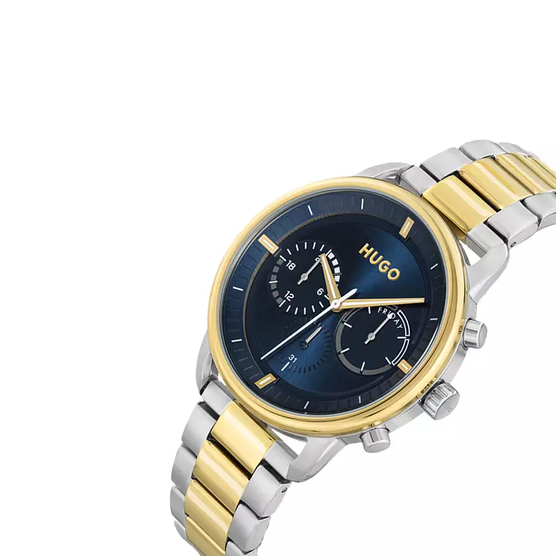 Jam Tangan Pria Hugo Boss Advice 1530235 Men Blue Dial Dual Tone Stainless Steel Strap