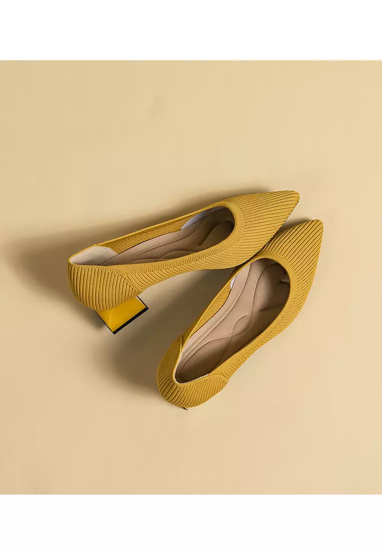 4CM ‌Pointed-toe Fly Knit‌ Chunky Heels‌ TJ1508