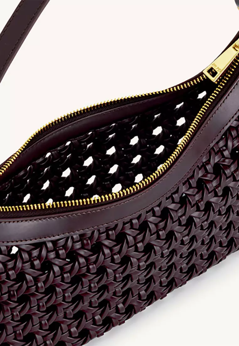 Lily Faux Bamboo Woven Shoulder Bag - Deep Claret