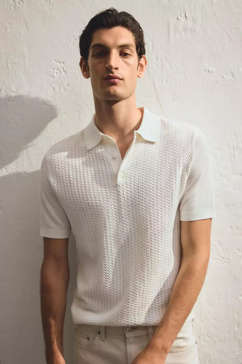 Slim Fit Cable-knit polo shirt
