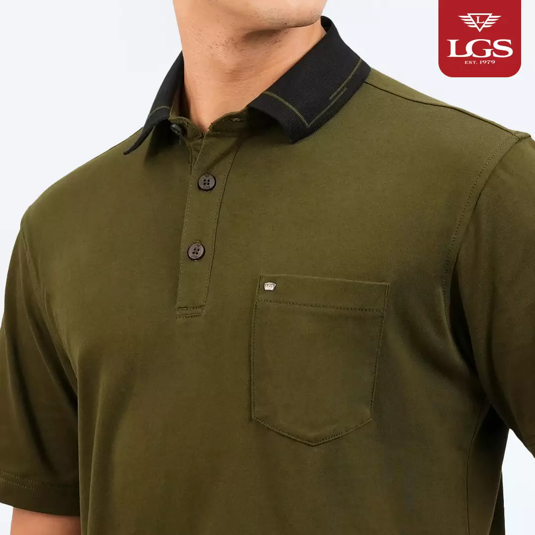 LGS - Polo Shirt Pria - Pocket - Regular Fit - Hijau Army - Aksen Garis - Katun - CWS.225.S3670.01.C