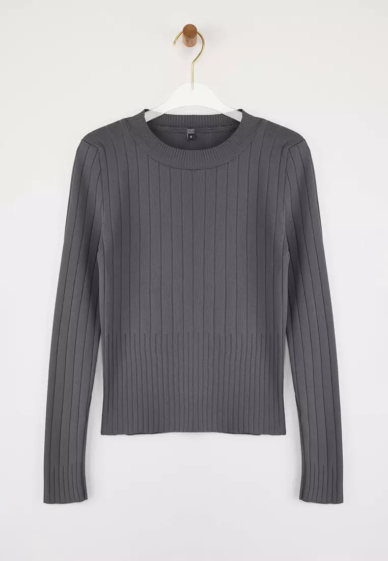 Anthracite Basic Crew Neck Knitwear Sweater