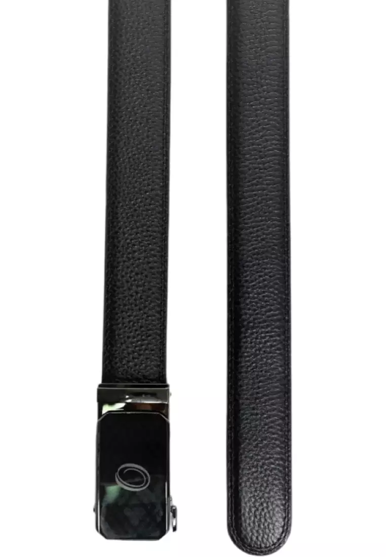 Black Formal Business Belt For Men - Real Leather Ratchet Belt with Auto Lock Buckle - TRACK BELT - ABB3H Black Oxhide