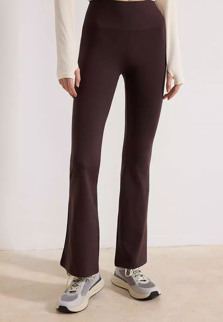 Brown Brushed Soft Fabric Flare/Spanish Leg Knitted Sports Leggings Thmss26Ty16