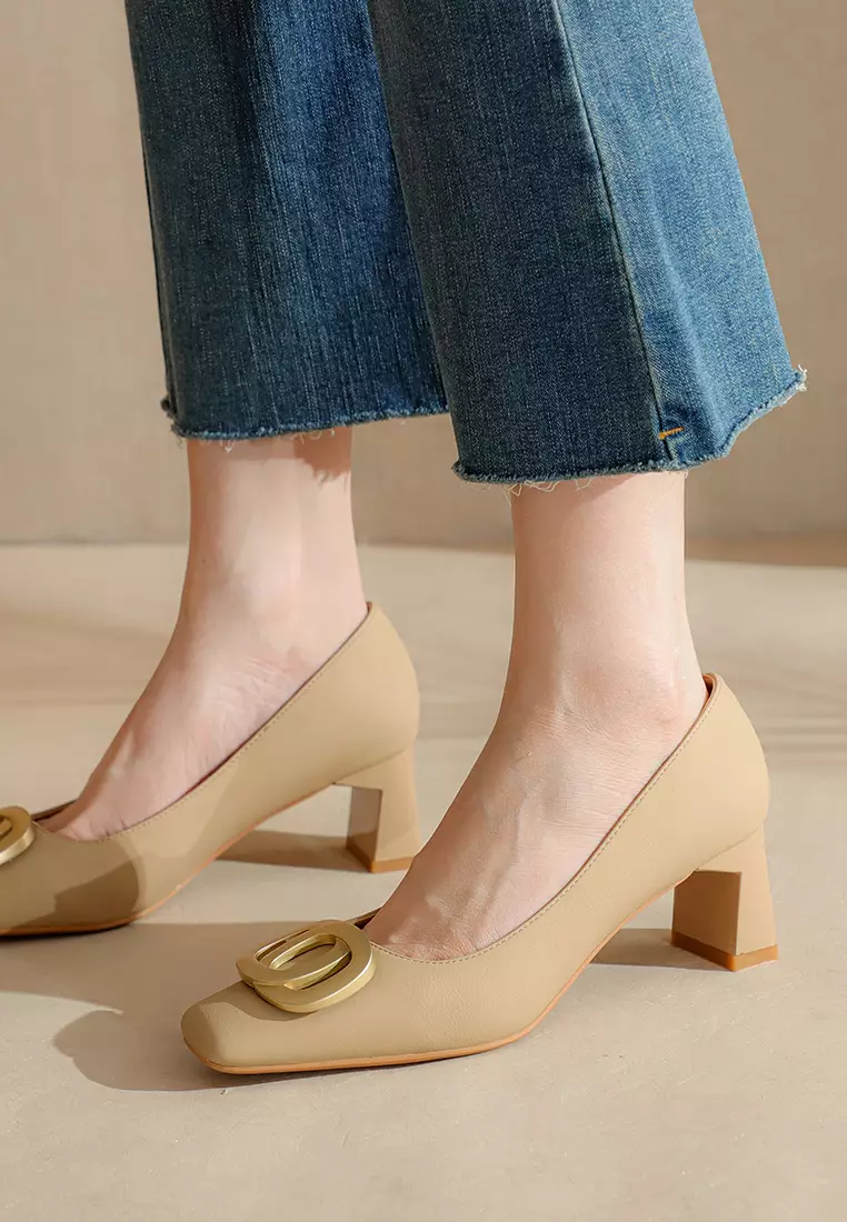 5CM Metal Buckle Microfiber Leather Pumps BY2355-18