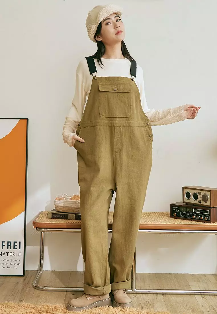 Loose-Fit Colorblock Adjustable Strap Utility Jumpsuit [BA7678]
