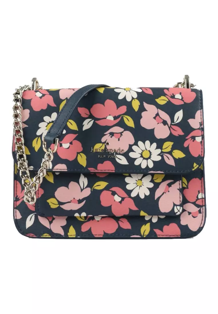 Kate Spade Remi Flap Chain K6098 Crossbody Bag With Floral Printed In Blue  Multi