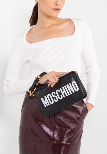 MOSCHINO black Leather Crossbody Bag with Logo (zt) 7698FAC84FB47AGS_1