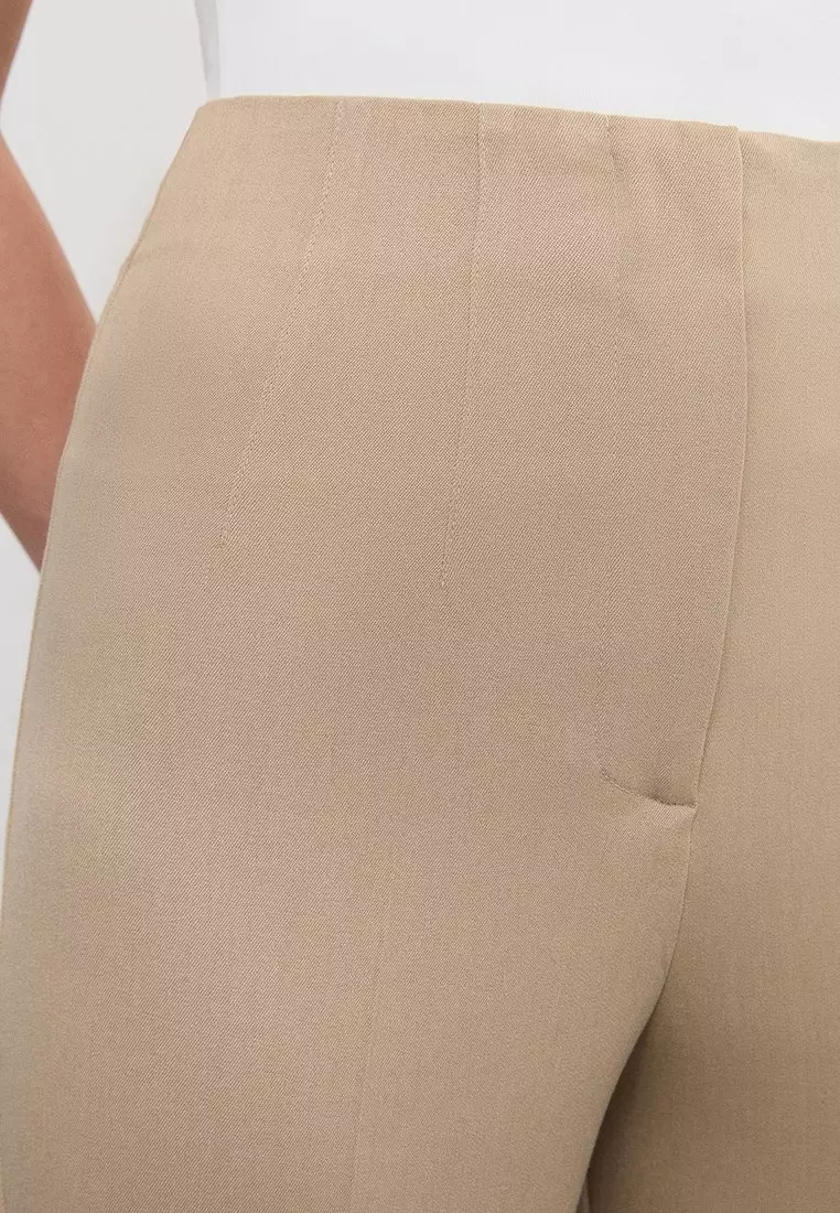 Tailored High-Waist Pants - Beige