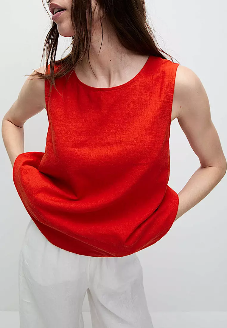 Linen Rich Cross Back Tank Top