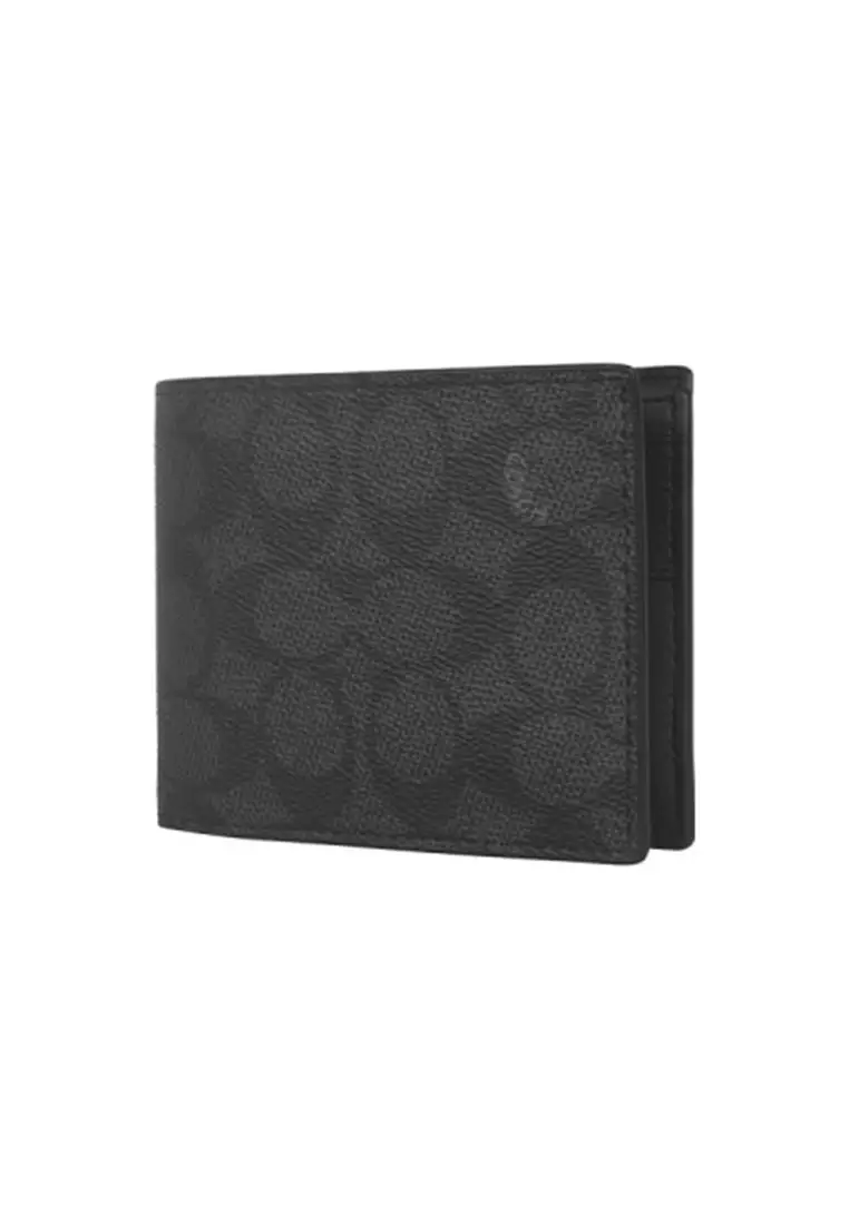 3-in-1 Wallet In Signature Canvas Charcoal Black CW380CQBK