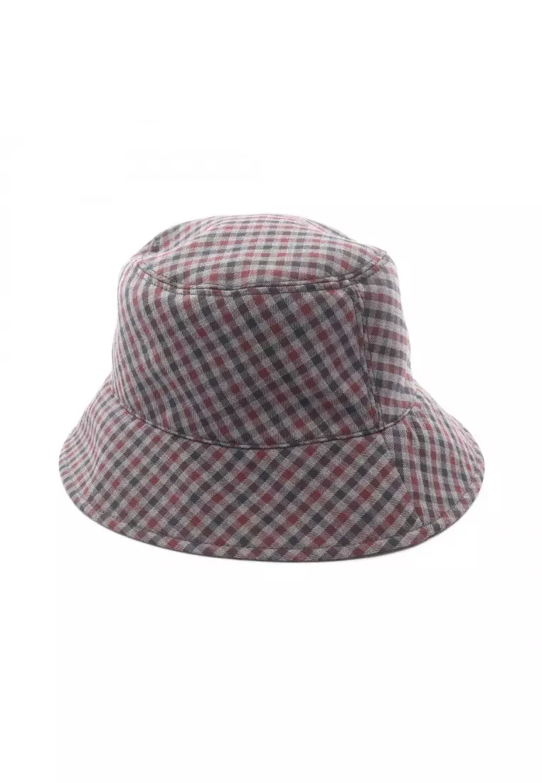 Pre-Loved MIU MIU logo embroidery check bucket hat wool gray multicolor